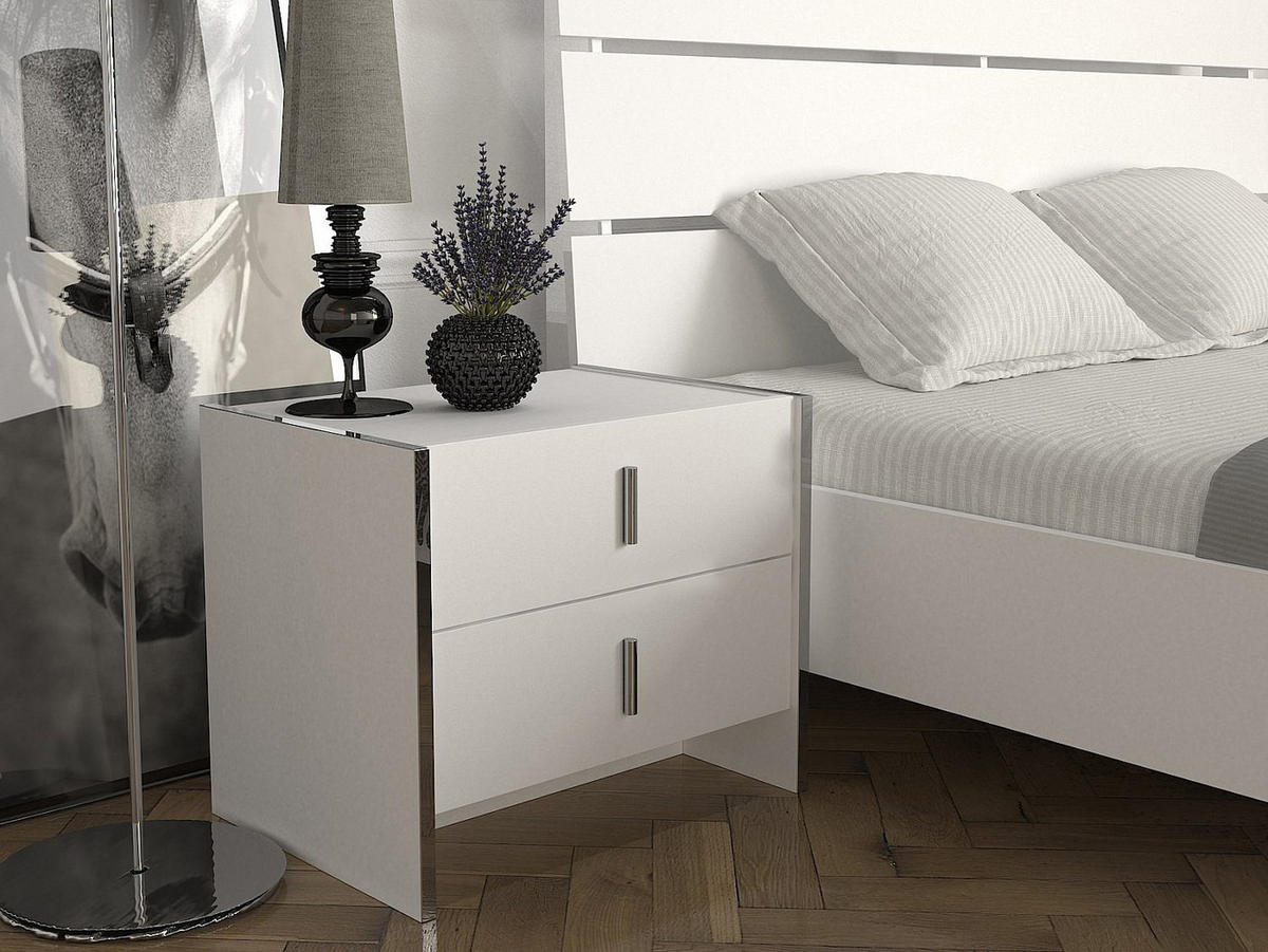 NACHTTISCH mit 2 Schubladen - Weiß - CADEBA - Weiß, Holz (55/45/40cm) - Vente-Unique