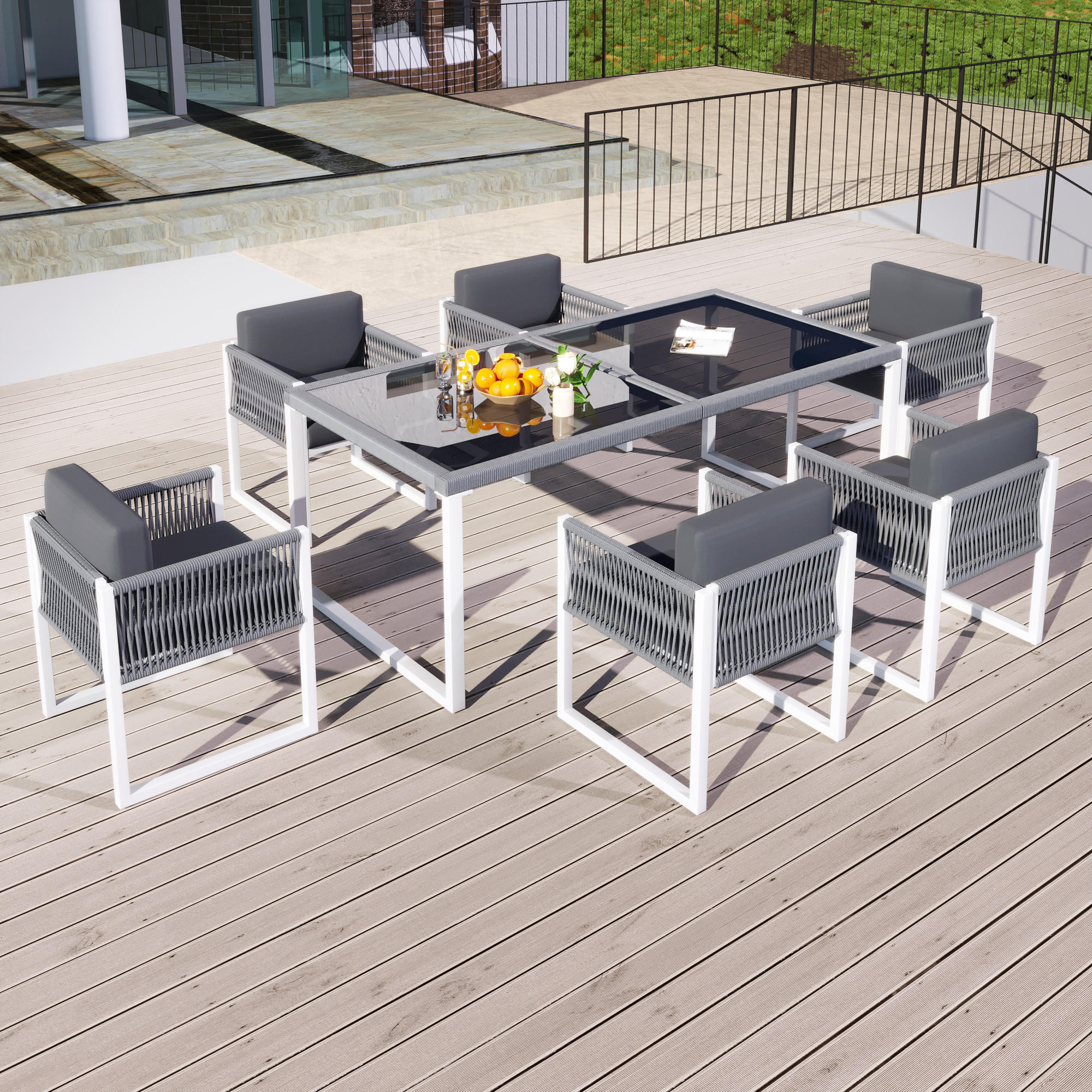 GARTENSET Rope 6 Personen - Grau, Metall - LEBENLANG