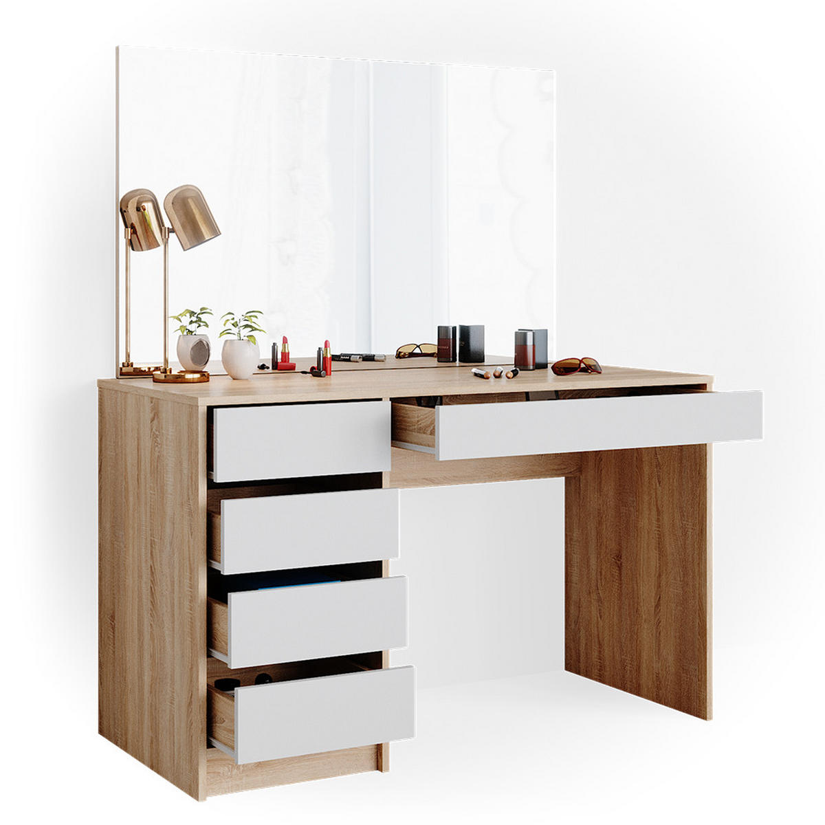 SCHMINKTISCH Sherry Weiß/Sonoma 120 cm - Weiß/Sonoma Eiche, Holzwerkstoff (120/75/55cm) - Vicco