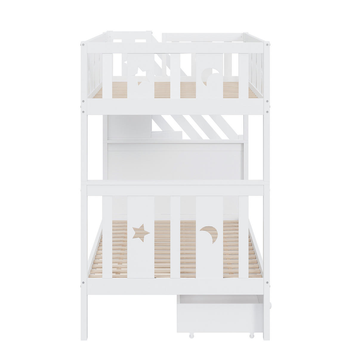 ETAGENBETT 90/200 cm in Weiß mit Stauraumtreppe und 2 Schubladen - Weiß, Holz (90/200cm) - OKMYHOME