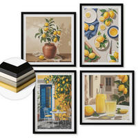 WANDBILDER 4er-Set - 50x50 cm & 40x60 cm Schwarzer Rahmen - Zitronengarten mit Getränken - Schwarz, Kunststoff (50/50cm) - ArtPrintCave