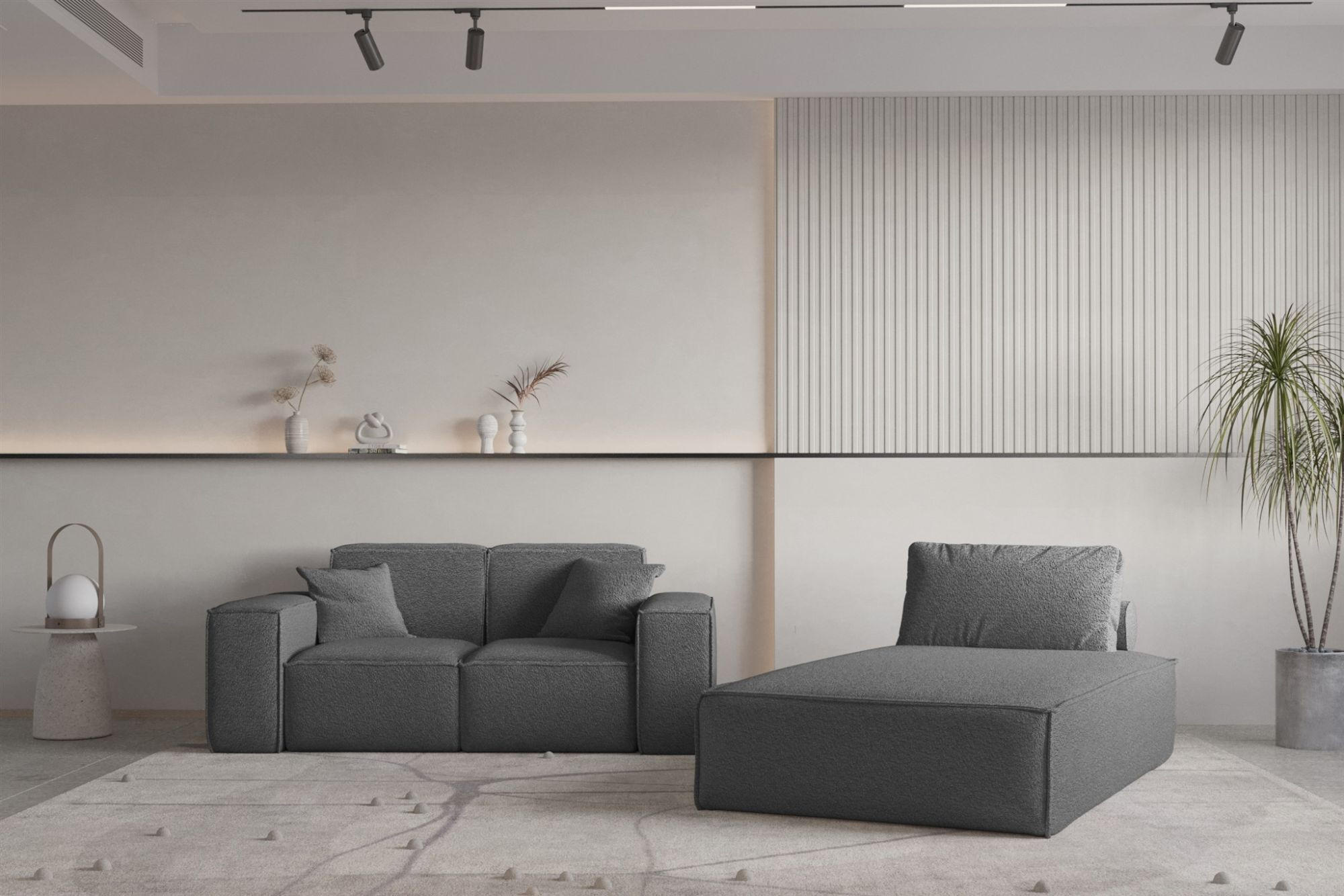 SOFA Sezlong Celes Premium 2er-set - Graphitfarben, Holzwerkstoff/Textil (110/95/194cm) - Fun Möbel