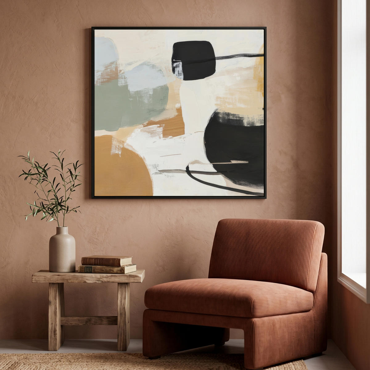 LEINWAND Bilder mit Rahmen - Farbe - Abstrakt - Farben - 90x90 - Currygelb, Textil (90/90cm) - MuchoWow