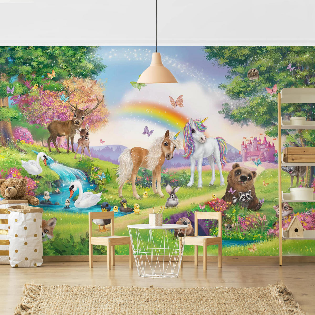 FOTOTAPETE Zauberwald mit Einhorn 432/290 cm - Multicolor, Papier (432/290cm) - Bilderwelten