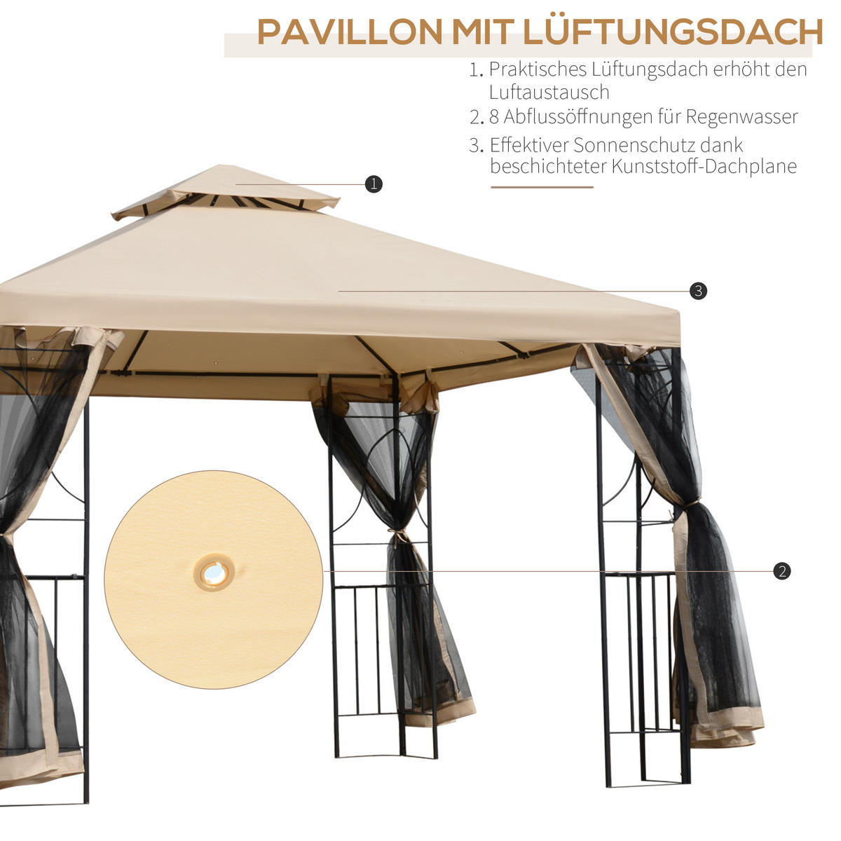 PAVILLON, Beige, Metall, 180g/m²-Polyester - Beige, Metall (298/278/298cm) - Outsunny
