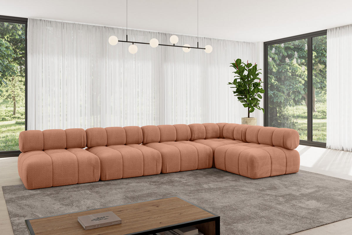 ECKSOFA modulares Sofa Samaro-L3 - 380x190x70 cm Apricot Velours - Koralle, Holzwerkstoff/Textil (380/190cm) - ALTDECOR