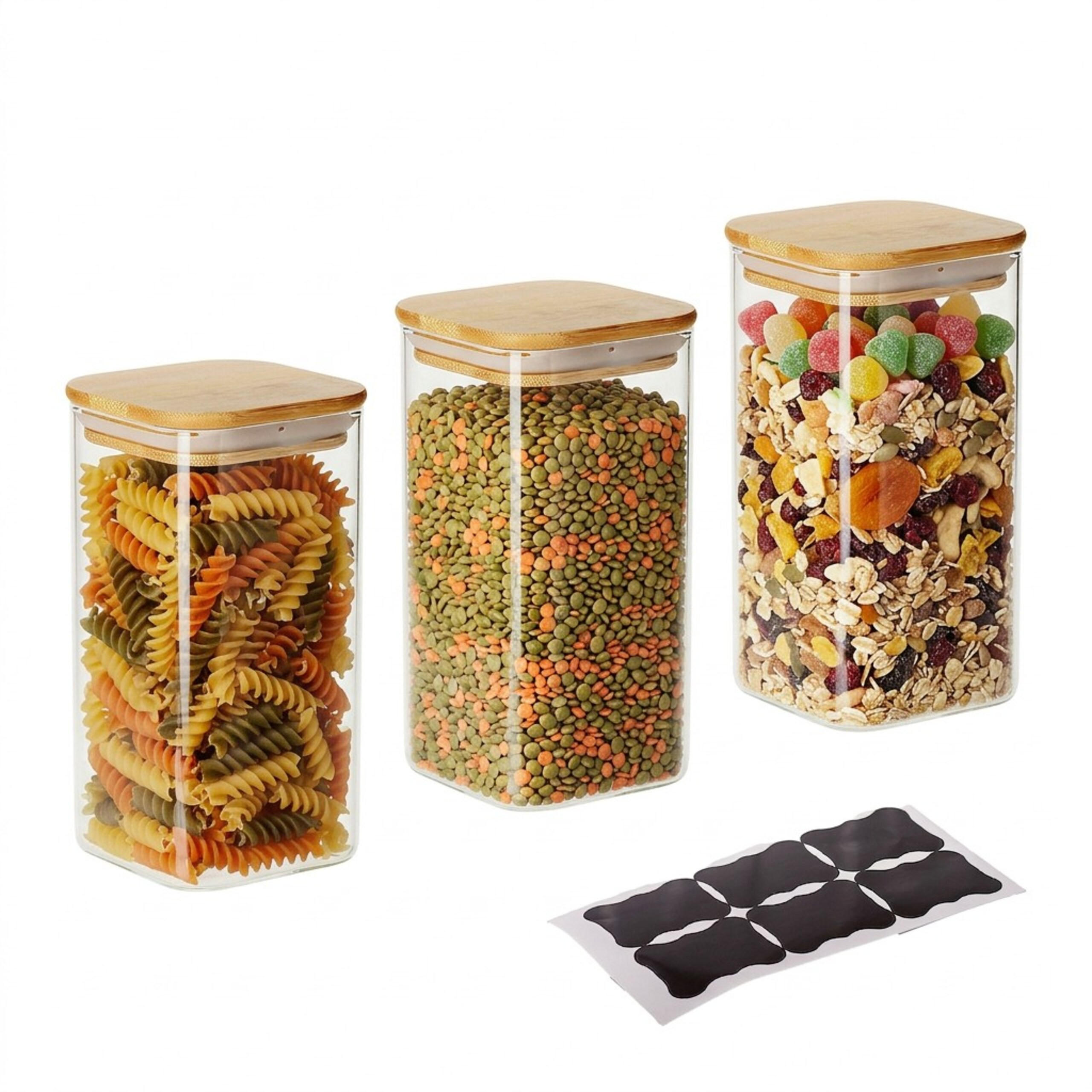 3XSKLENĚNÉ dózy - průhledná, dřevo/plast (10/21/10cm) - Relaxdays