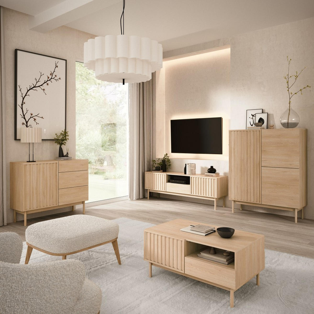 KOMMODE Sapporo mit 3 Schubladen und 2 Türen, eiche Cremona - Eichefarben, Holzwerkstoff (159/84/37cm) - Beautysofa