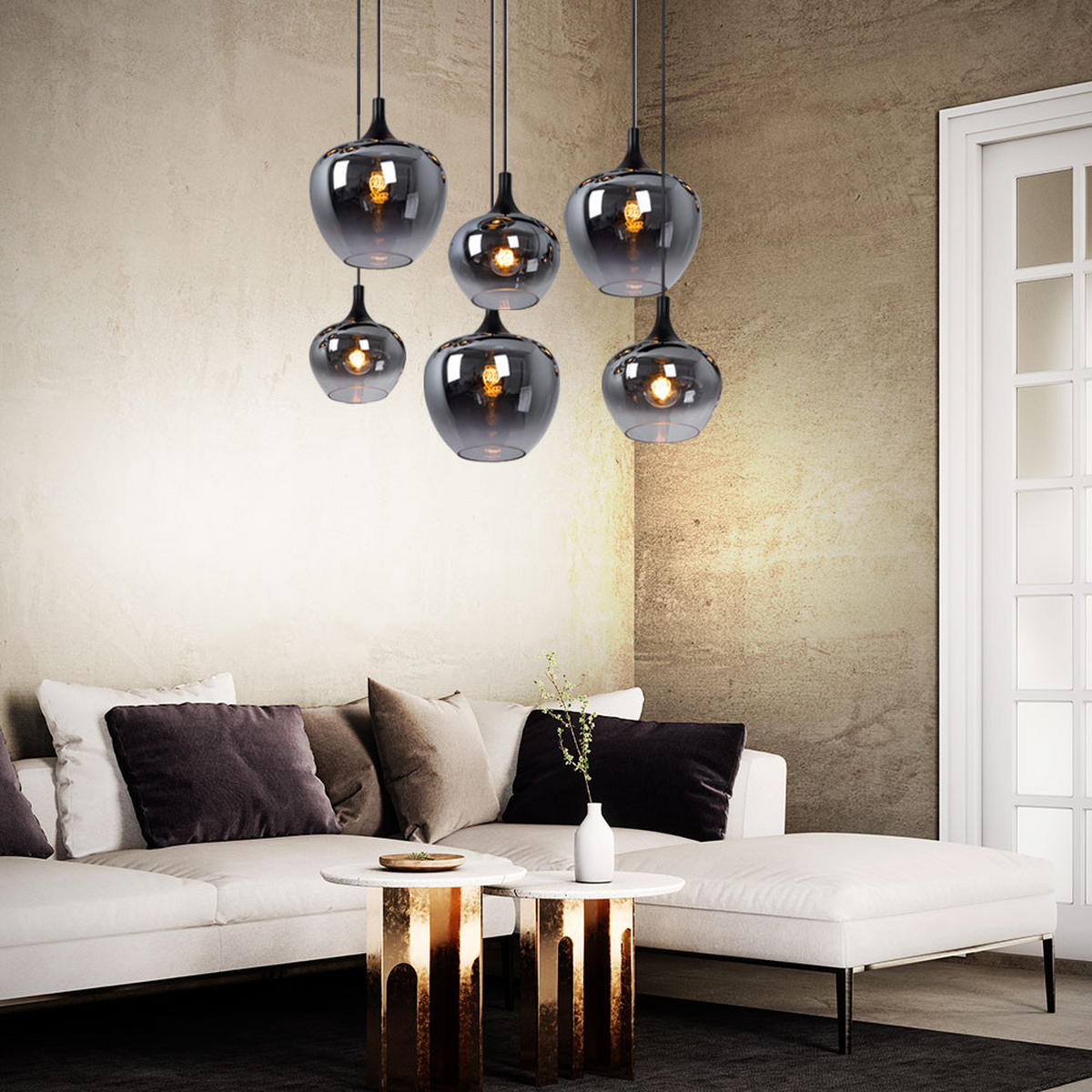 HÄNGELEUCHTE Metall Glas Grau Rauchoptik - Grau, Glas (86/42/120cm) - Globo Lighting