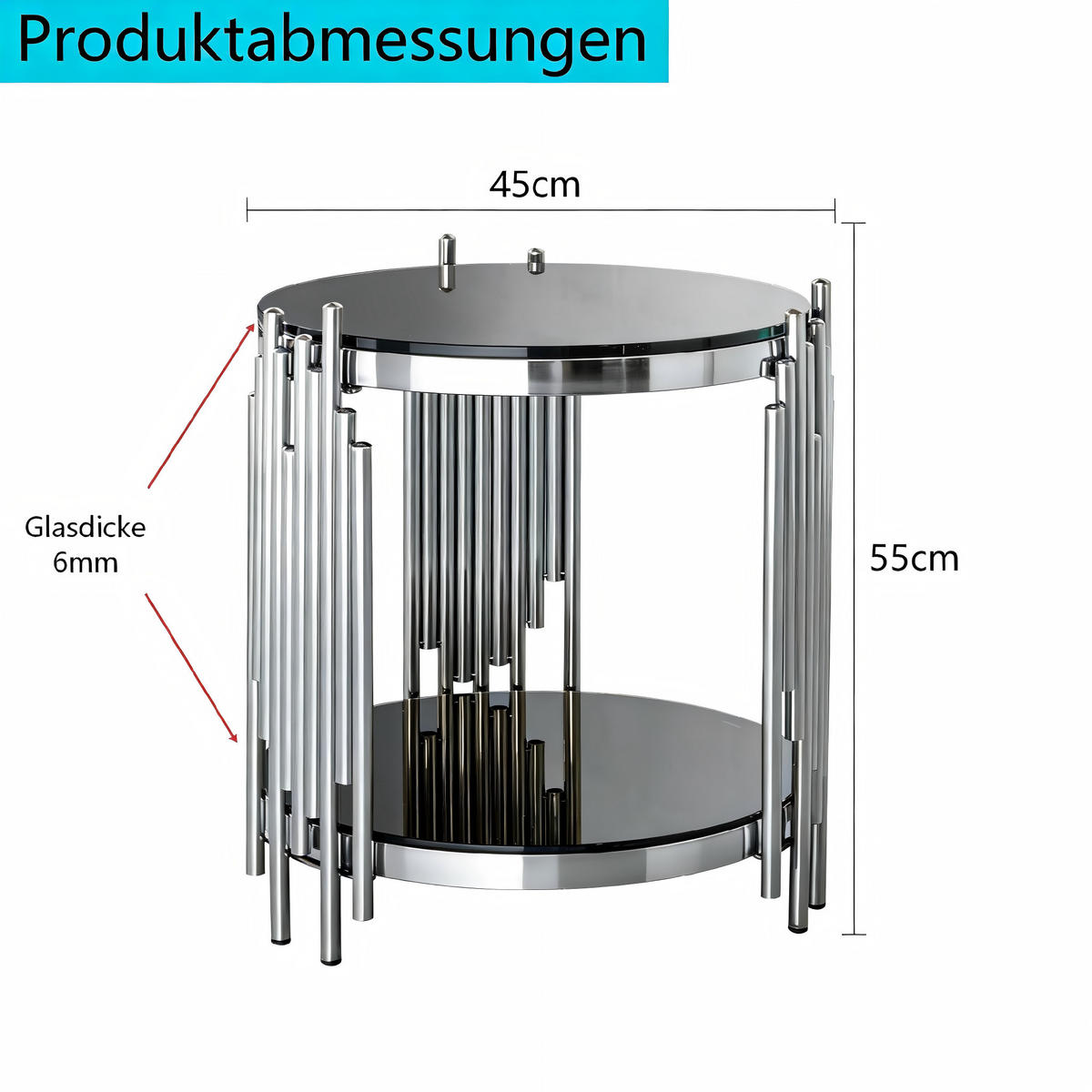 BEISTELLTISCH Schwarz-Silber 45/45/55 cm - Schwarz, Metall (45/45/55cm) - PANGIVO