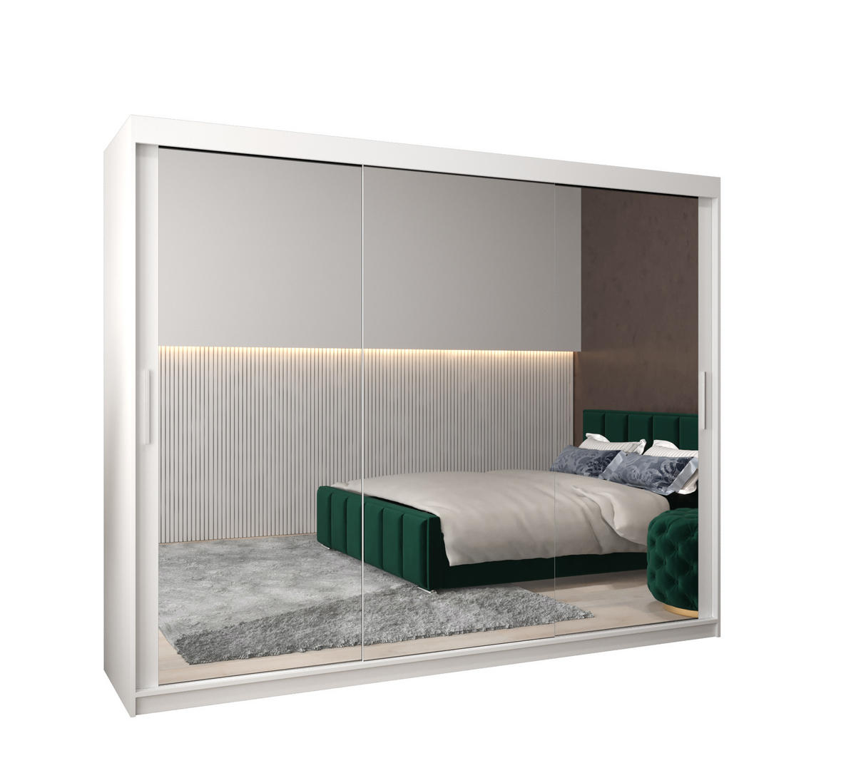 SCHWEBETÜRENSCHRANK 200/250/62 2-türig - Silberfarben/Weiß, Holz/Kunststoff (250/200/62cm) - Abiks Möbel
