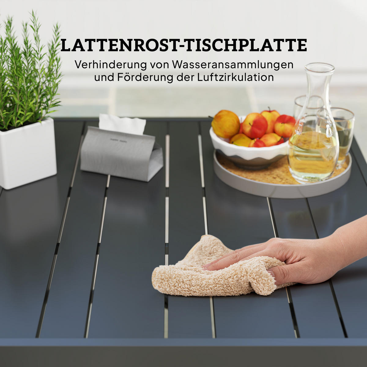 GARTENTISCH 152x90 cm, Wetterfest Balkontisch aus Stahl, mit Schirmloch - Schwarz, Metall (152/90/74cm) - Outsunny