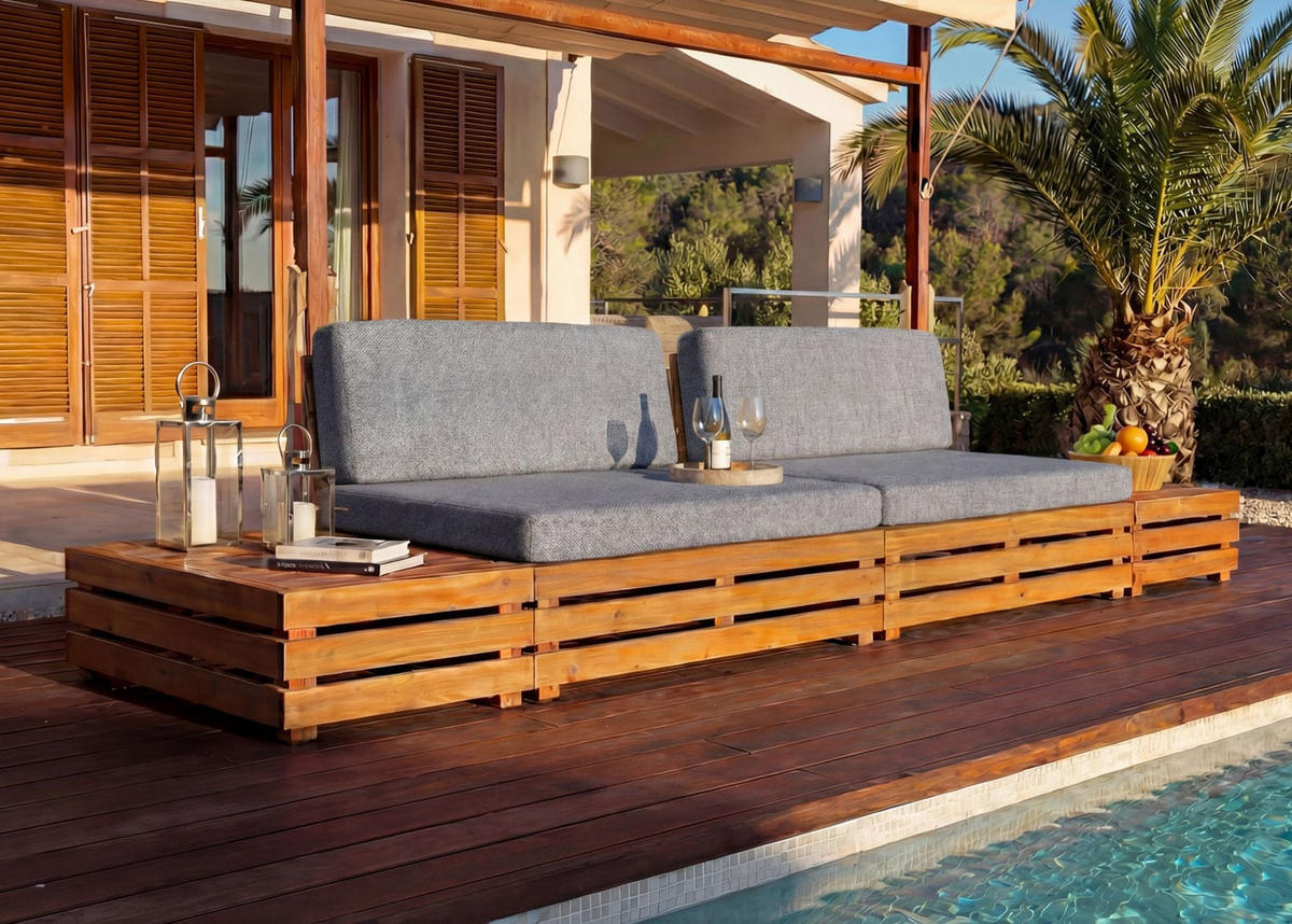 GARTEN-GARNITUR Schwarz, Grau - Schwarz/Grau, Holz - MCW