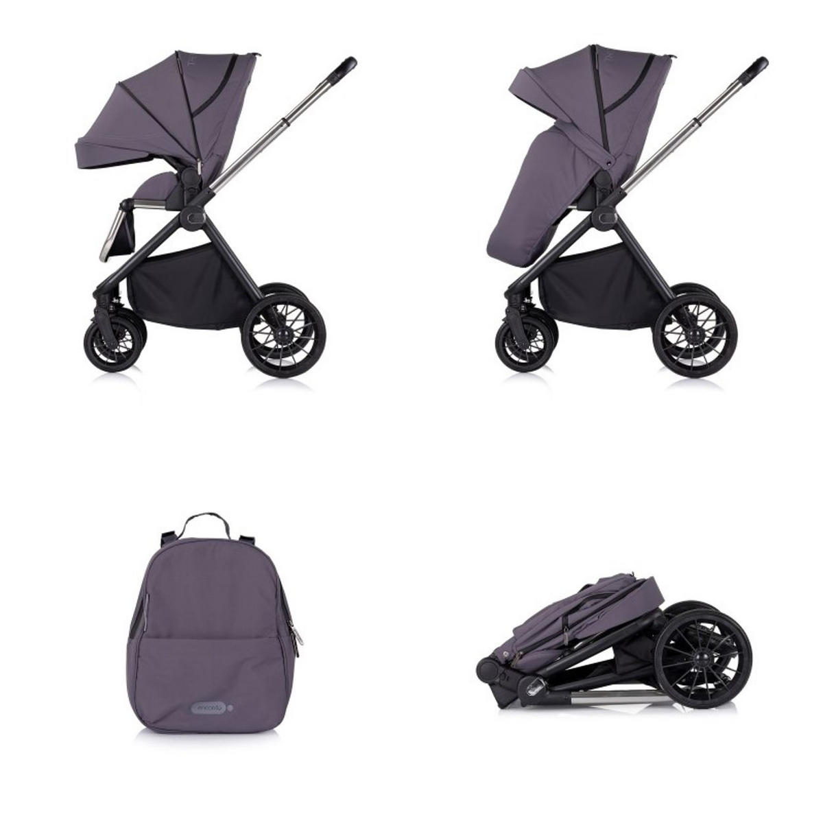 KOMBIKINDERWAGEN Encanto 3 in 1 grau Babyschale i-Size Babywanne Sportsitz - Grau, Metall (80/57/105cm) - Chipolino