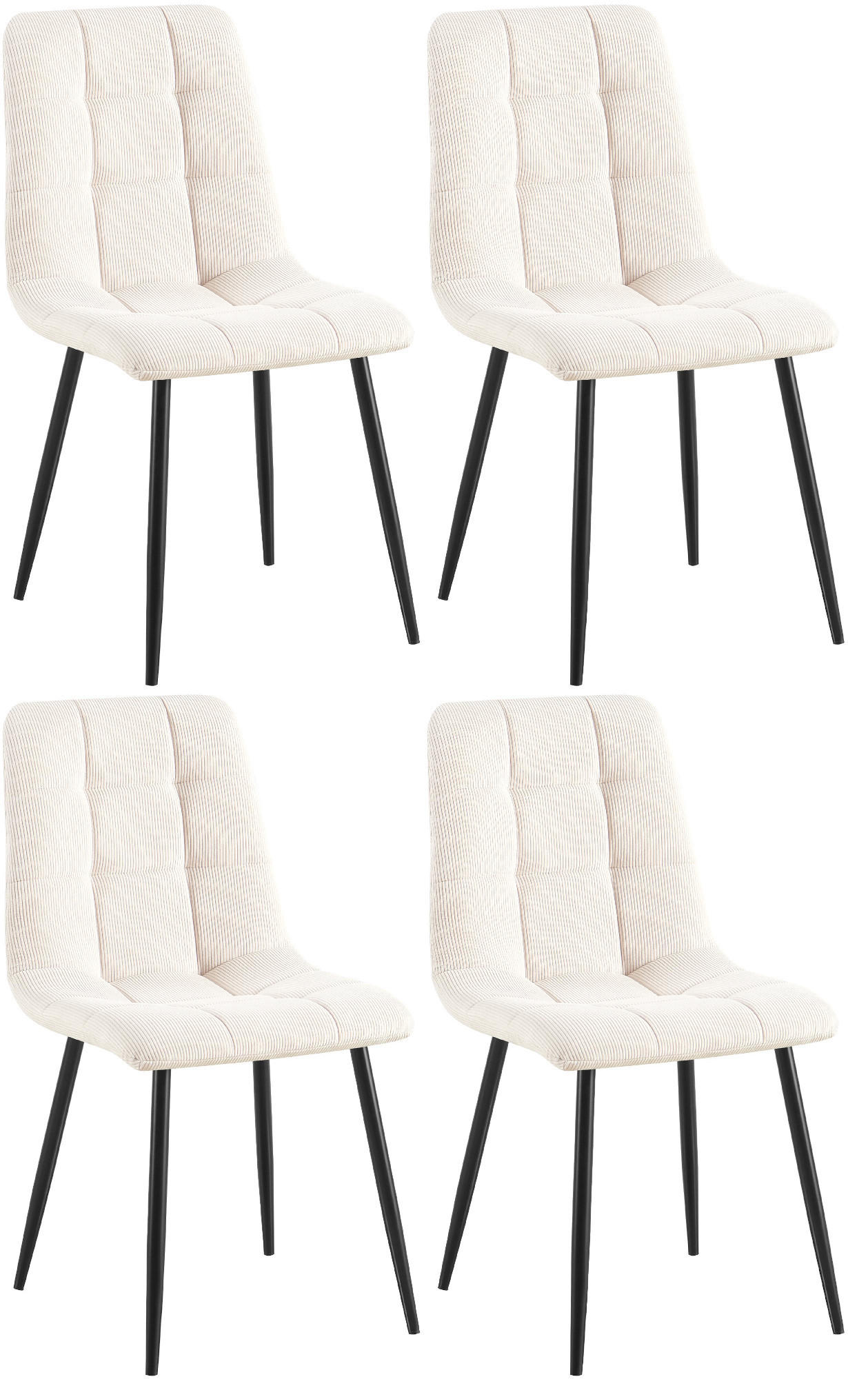 STUHL 4er Set Cord Creme - Creme/Schwarz, Textil/Metall (45/84/55cm) - CLP