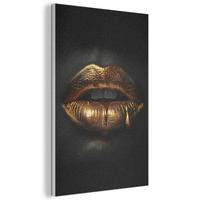 AKUSTIKBILD Frau - Porträt - Lippen - Gold - Schwarz Wanddeko 60x90 cm - Schwarz, Kunststoff (60/90/0.9cm) - MuchoWow