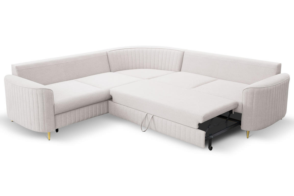 ECKSOFA LAREN, modernes Schlafsofa mit Stauraum, Plastikfüße, L-förmig, lose Rückenkissen freistehend, LINKS 251x252x85 cm Ecru - Ecru, Holz/Textil (251/252cm) - DomoHome