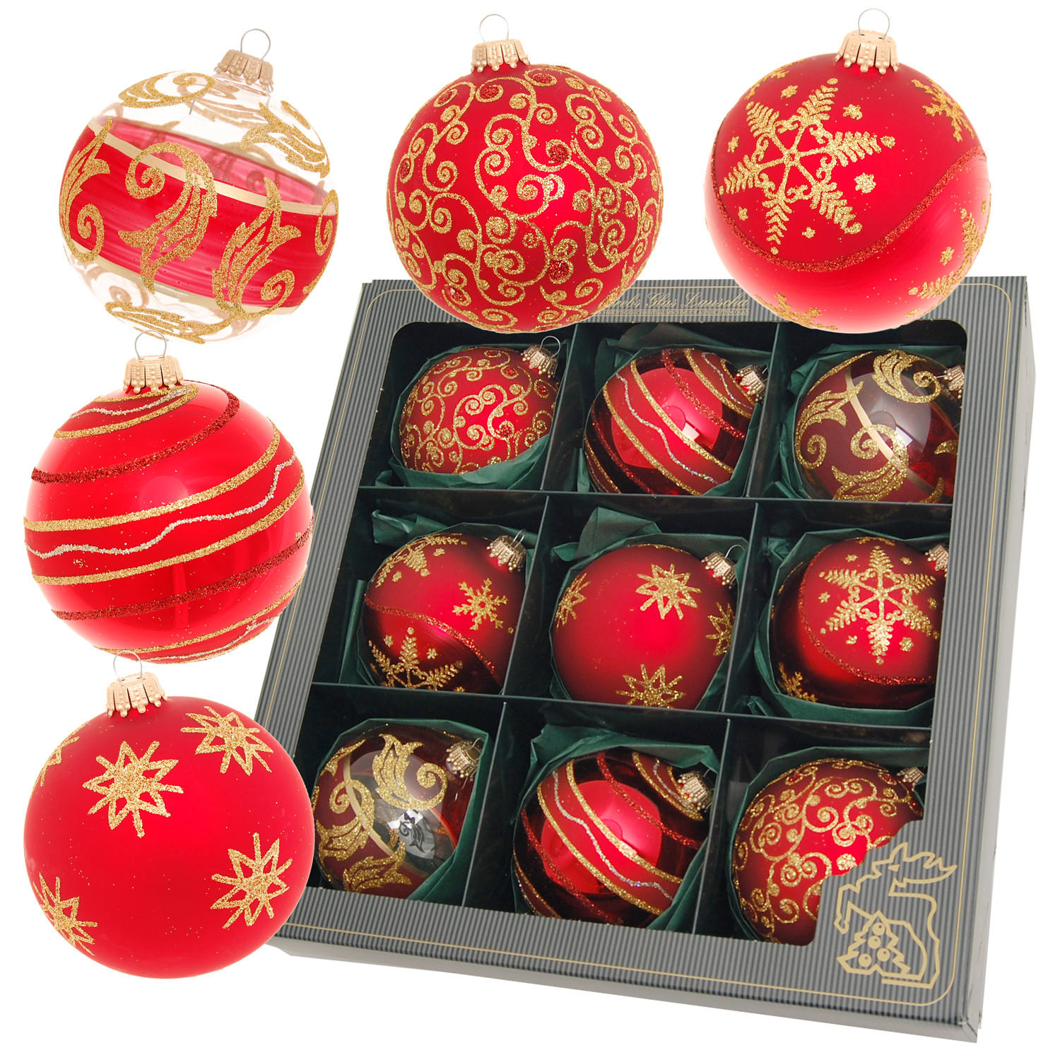 CHRISTBAUMKUGELN Set Liliana Rot 8cm (Glas / 9 Stk.) - Rot, Glas (8/8/8cm) - Krebs Glas Lauscha