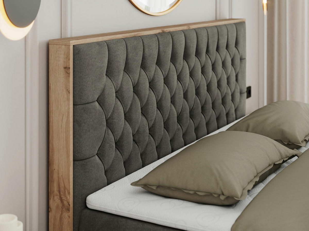 BOXBETT AMORE 140/200 Dunkelgrau Velvet - H3 - Dunkelgrau, Holz/Textil (140/200cm) - MKS