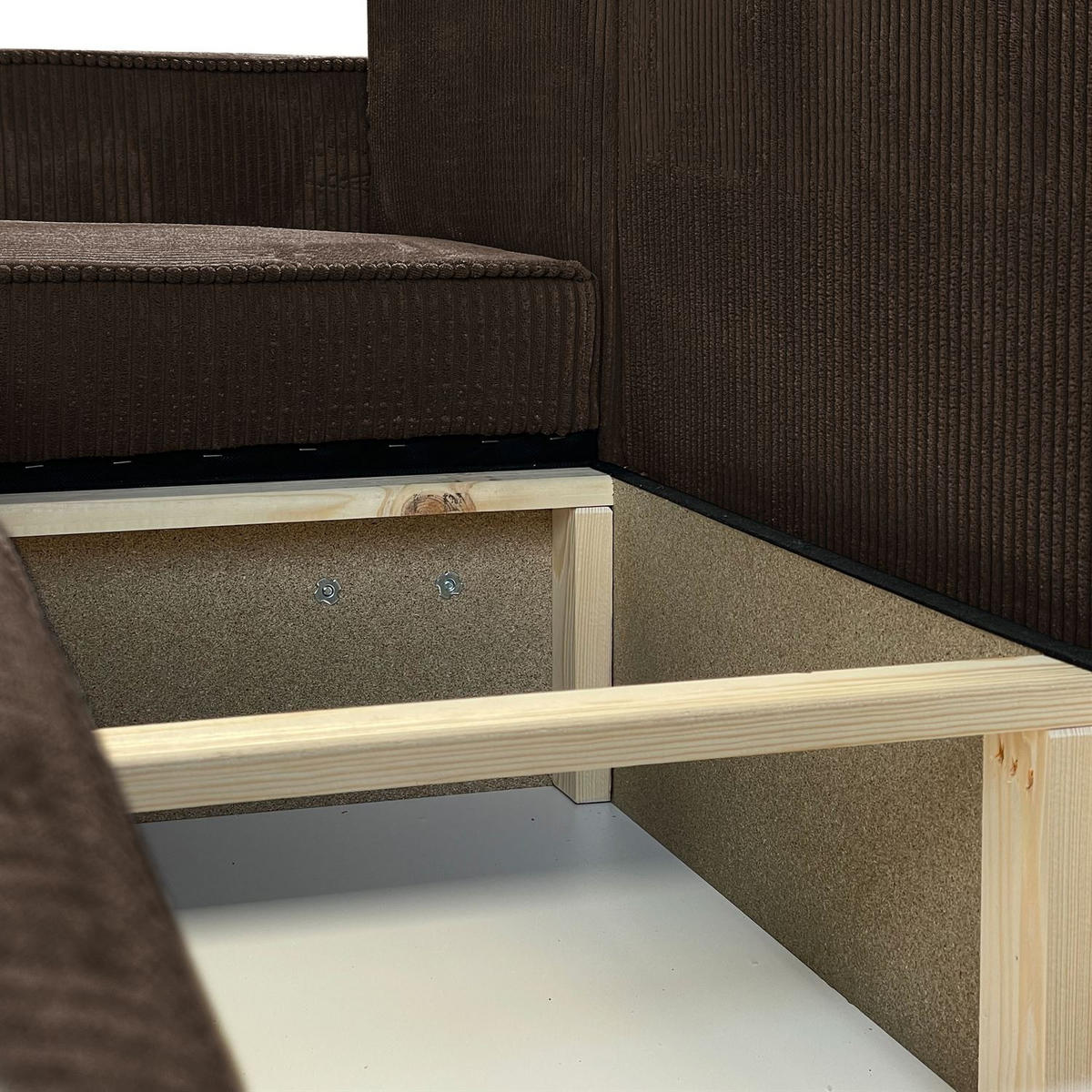 ECKSOFA Gepolstertes CARLO XL Cord mit Schlaffunktion und Bettkasten, Poso 06 - Braun, Textil (277/143cm) - Lookway