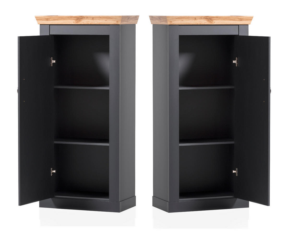 WOHNWAND 4-teilig grau, Eiche Wotan, Landhaus 299 x 201 cm, Wohnkombination mit Soft-Close - Silberfarben/Eiche Wotan, Glas/Holzwerkstoff (299/201/45cm) - Furn.Design