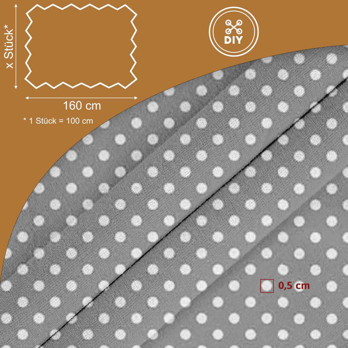 BAUMWOLLSTOFF Balls 160 cm breit, 145 g/m², grau mit weißen Punkten, weiche Canvas-Qualität - Grau, Textil (160/100cm) - Dreamroots