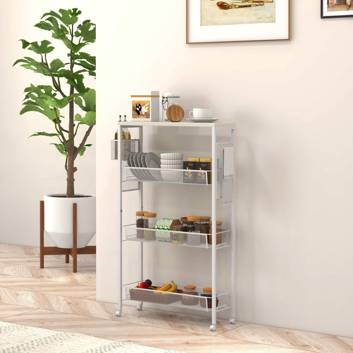 KÜCHENWAGEN, Spanplatte, Stahl, Weiß - Weiß, Kunststoff (18.5/87/58cm) - HOMCOM