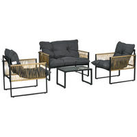 GARTENSET DE-13591 4-teilig mit Glastisch, 3 Kissen Grau - Grau, Metall - ComfortXL