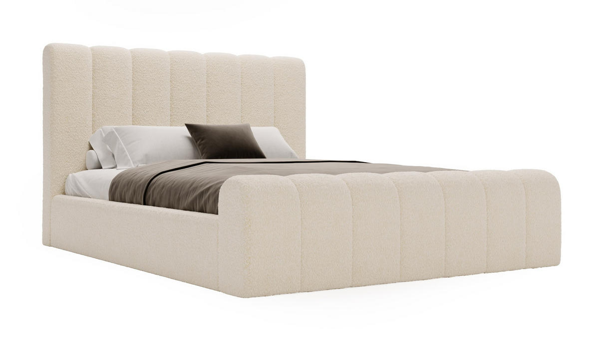 POLSTERBETT 140x200 Valetta mit Bettkasten, Bouclé Creme - Creme, Holz/Textil (140/200cm) - Emporius