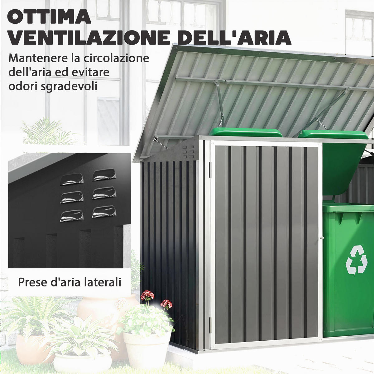 GARTENHAUS horizontaler Mülleimer-Organizer,179,5x108x129,5cm, ,dunkelgrau - Dunkelgrau, Metall (108/129.5/179.5cm) - Vallsero
