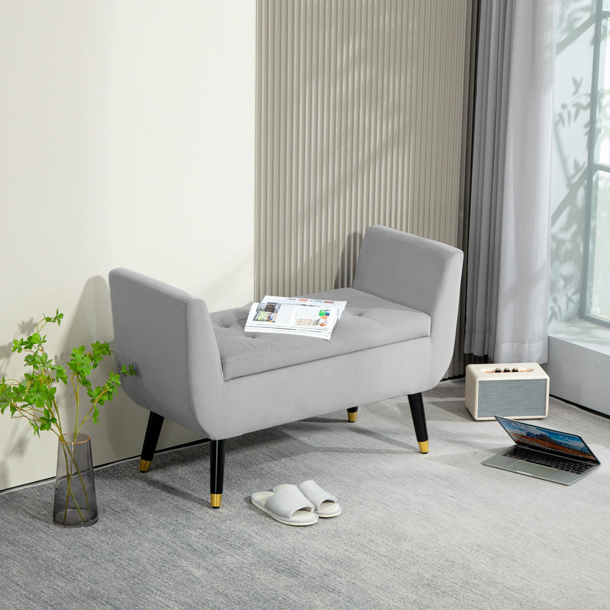 SITZBANK Polsterbank - Hellgrau, Kunststoff (42/65/107cm) - HOMCOM