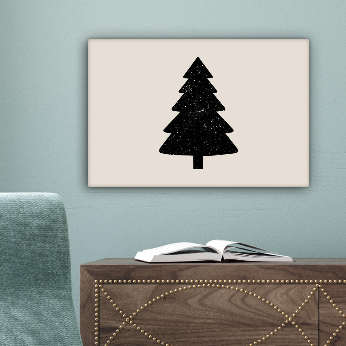 LEINWANDBILD Weihnachtsbaum - Schwarz - Urlaub - Beige 30x20 cm - Schwarz, Textil (30/20cm) - MuchoWow