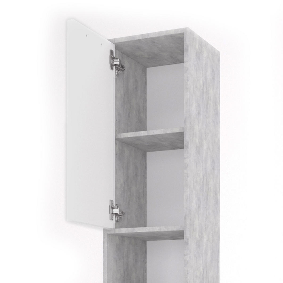 BADSCHRANK Kiko Beton 30 x 190 cm - Weiß/Grau, Holzwerkstoff (30/190/30cm) - Vicco