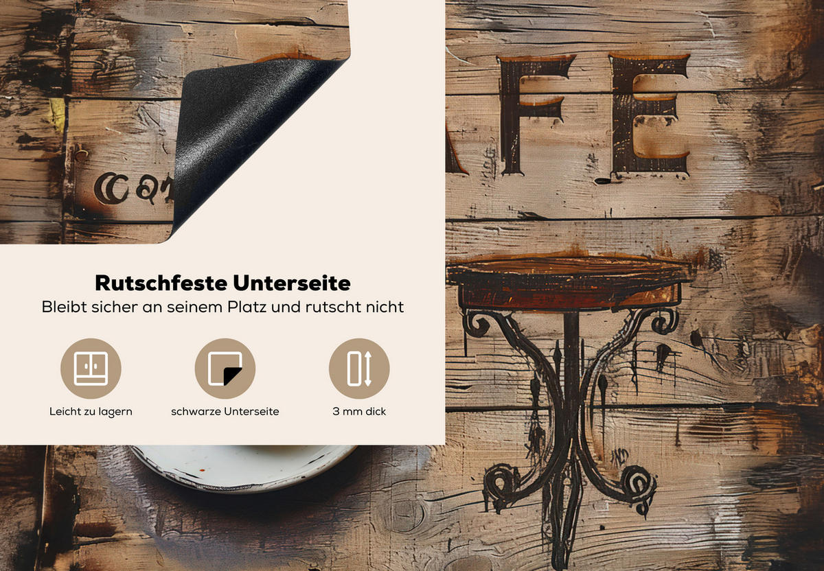HERDABDECKPLATTE Cafe - Holz - Kaffee - Regale 75x52 cm - Schwarz, Kunststoff (75/0.2/52cm) - MuchoWow
