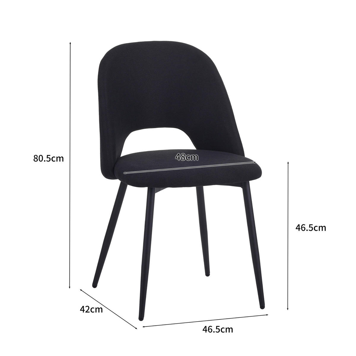 ESSZIMMERSTUHL SILVI Stoff 2er-Set - Schwarz, Metall (48/81/53cm) - Albatros