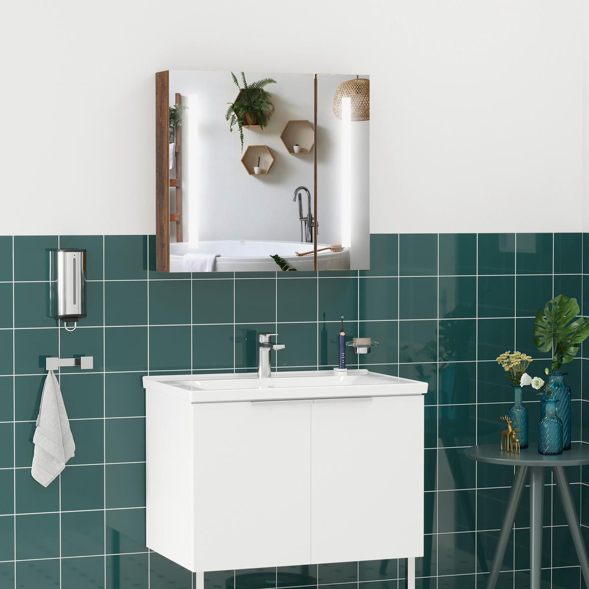 SPIEGELSCHRANK mit verstellbarer LED-Beleuchtung, 70 x 15 x 65 cm ,Braun - Braun, Glas (70/65/15cm) - Vallsero