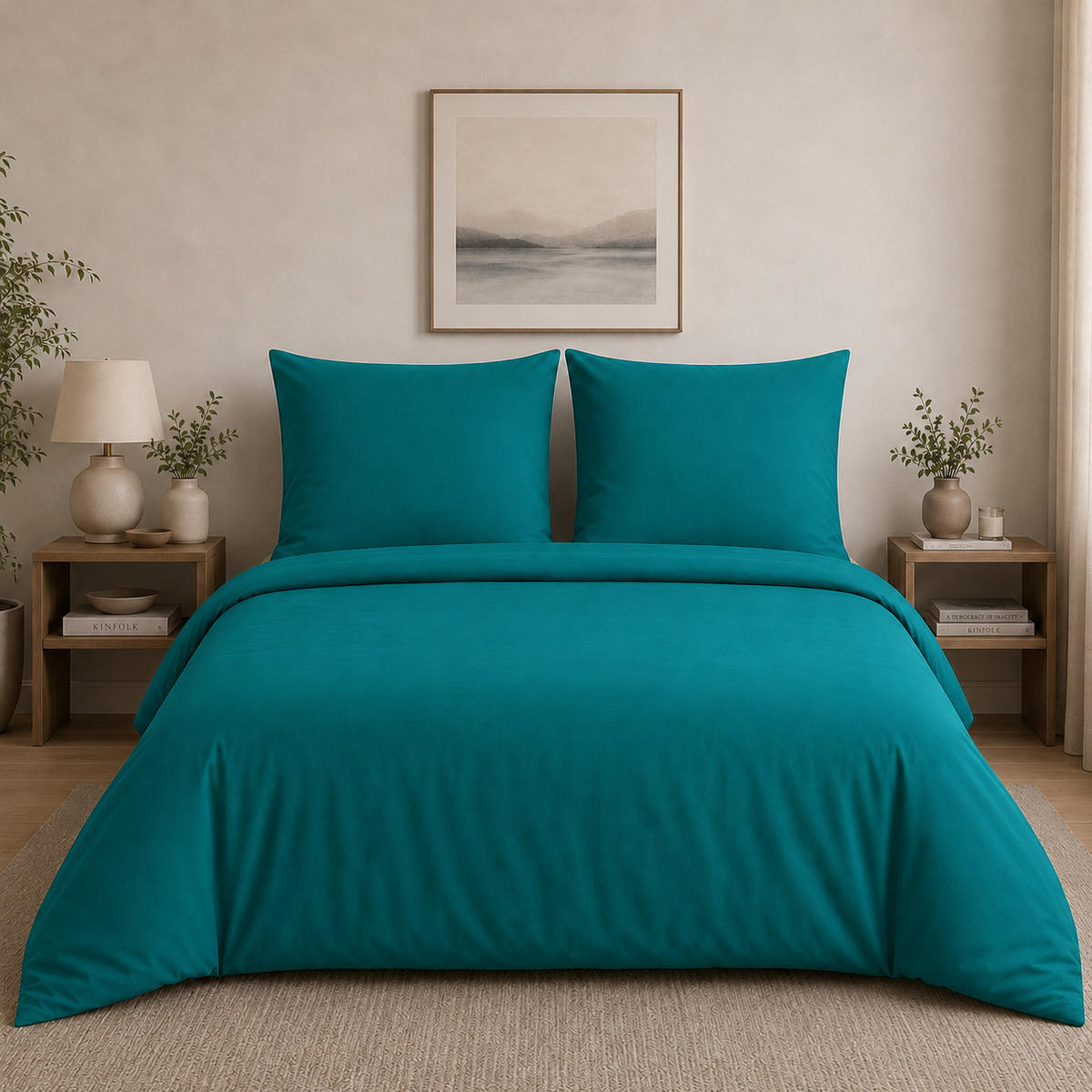 BETTWÄSCHE 3-teilig 200/200 cm UNI DUNKELTEAL - Blau, Textil (200/200cm) - ROLFNERS