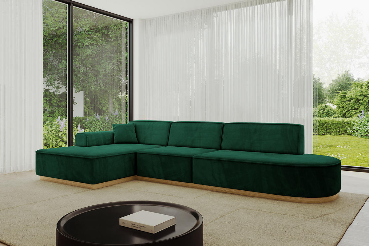 ECKSOFA Ottomane Links IREA-L2-v2 - 327x165x80 cm Grün - Dunkelgrün, Holzwerkstoff/Textil (327/165cm) - ALTDECOR