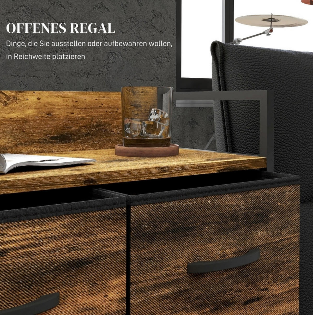 KOMMODE 60/85/29 cm Braun aus Polyester mit 4 Stoffschubladen - Braun, Holzwerkstoff (29/85/60cm) - OKMYHOME