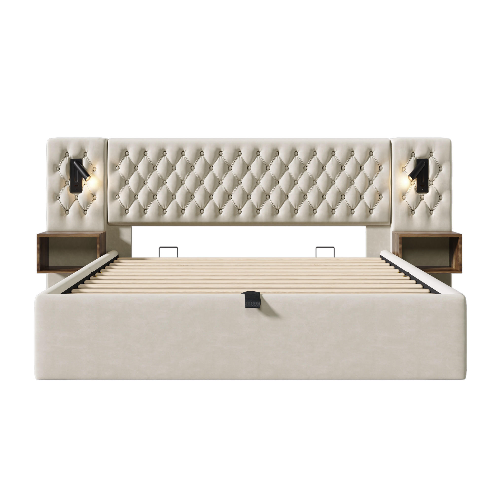 POLSTERBETT 180/200 cm Beige mit 2 Nachttischen und USB Ladefunktion (Ohne Matratze) - Beige, Textil (180/200cm) - Oxeza