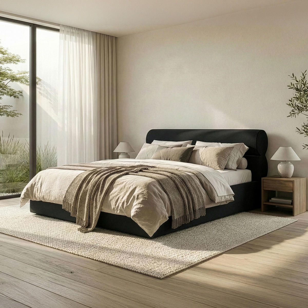 POLSTERBETT LUNEO - Schwarz, Holz/Holzwerkstoff (202/204cm) - KONSIMO®