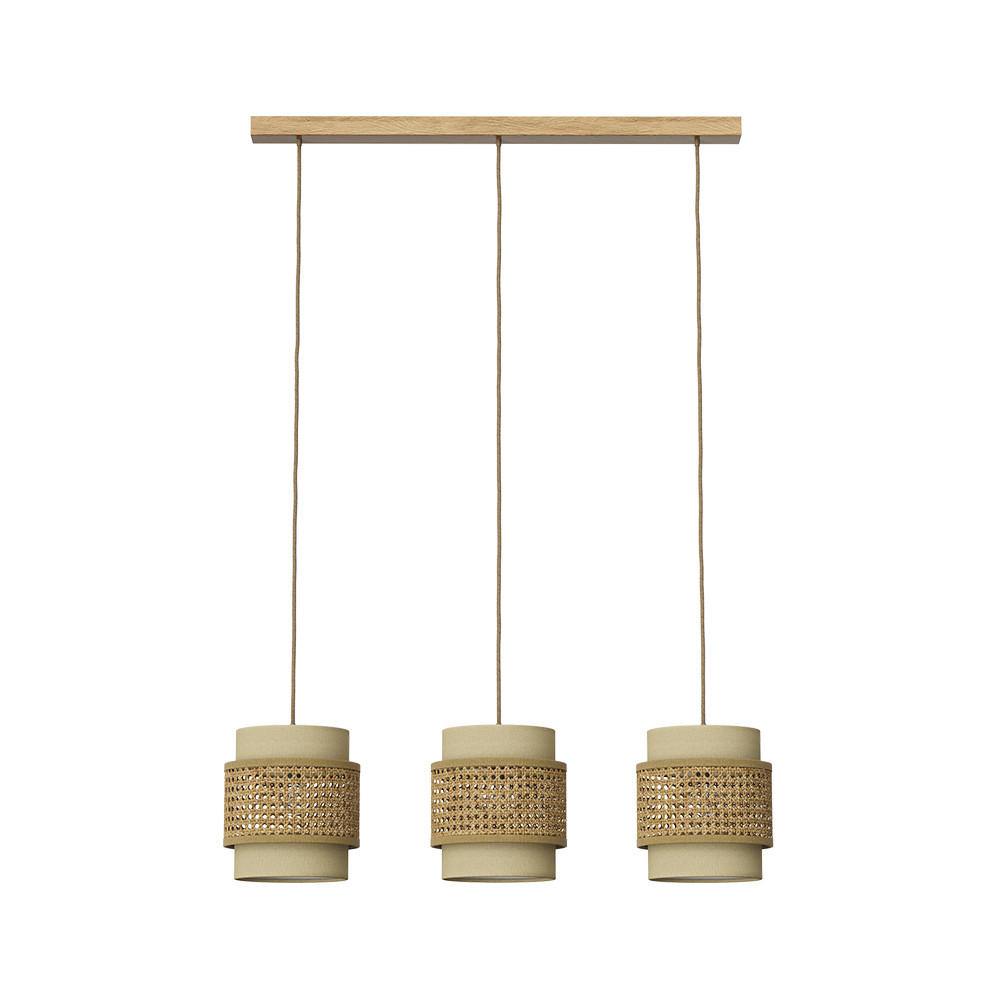 3ER PENDELLEUCHTE Morten Rattan/Creme 70 x 120 cm - Creme/Braun, Holz (70/70/120cm) - Vicco