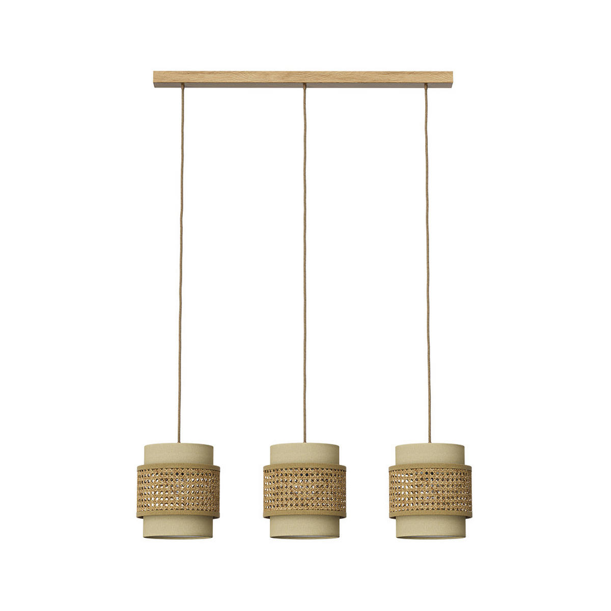 3ER PENDELLEUCHTE Morten Rattan/Creme 70 x 120 cm - Creme/Braun, Holz (70/70/120cm) - Vicco