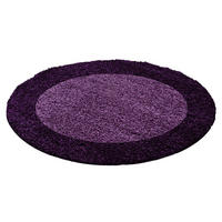 TEPPICH Hochflor einfarbig mit Bordüre Polypropylen Wohnzimmer Violett Rund 200x200 - Lila, Textil (200/200cm) - KADIMA DESIGN