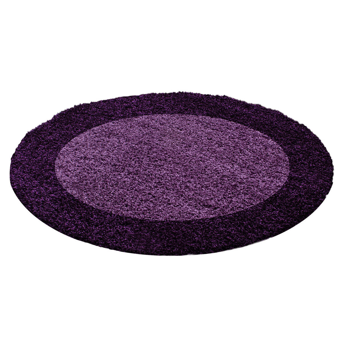TEPPICH Hochflor einfarbig mit Bordüre Polypropylen Wohnzimmer Violett Rund 200x200 - Lila, Textil (200/200cm) - KADIMA DESIGN