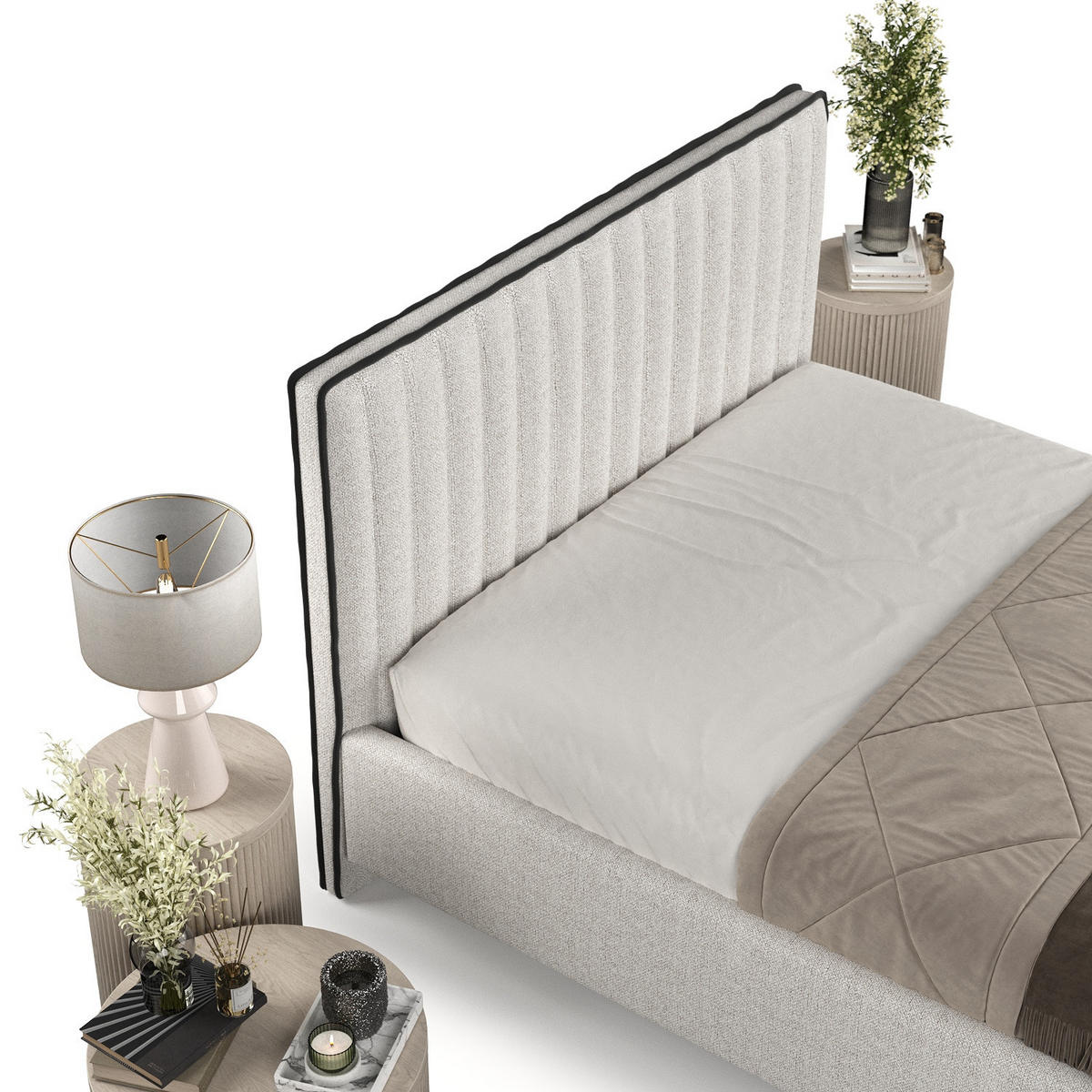 POLSTERBETT Aria 120/200 cm Hellbeige im Riva Stoff - Beige/Naturfarben, Holz/Holzwerkstoff (120/200cm) - AltaBeds