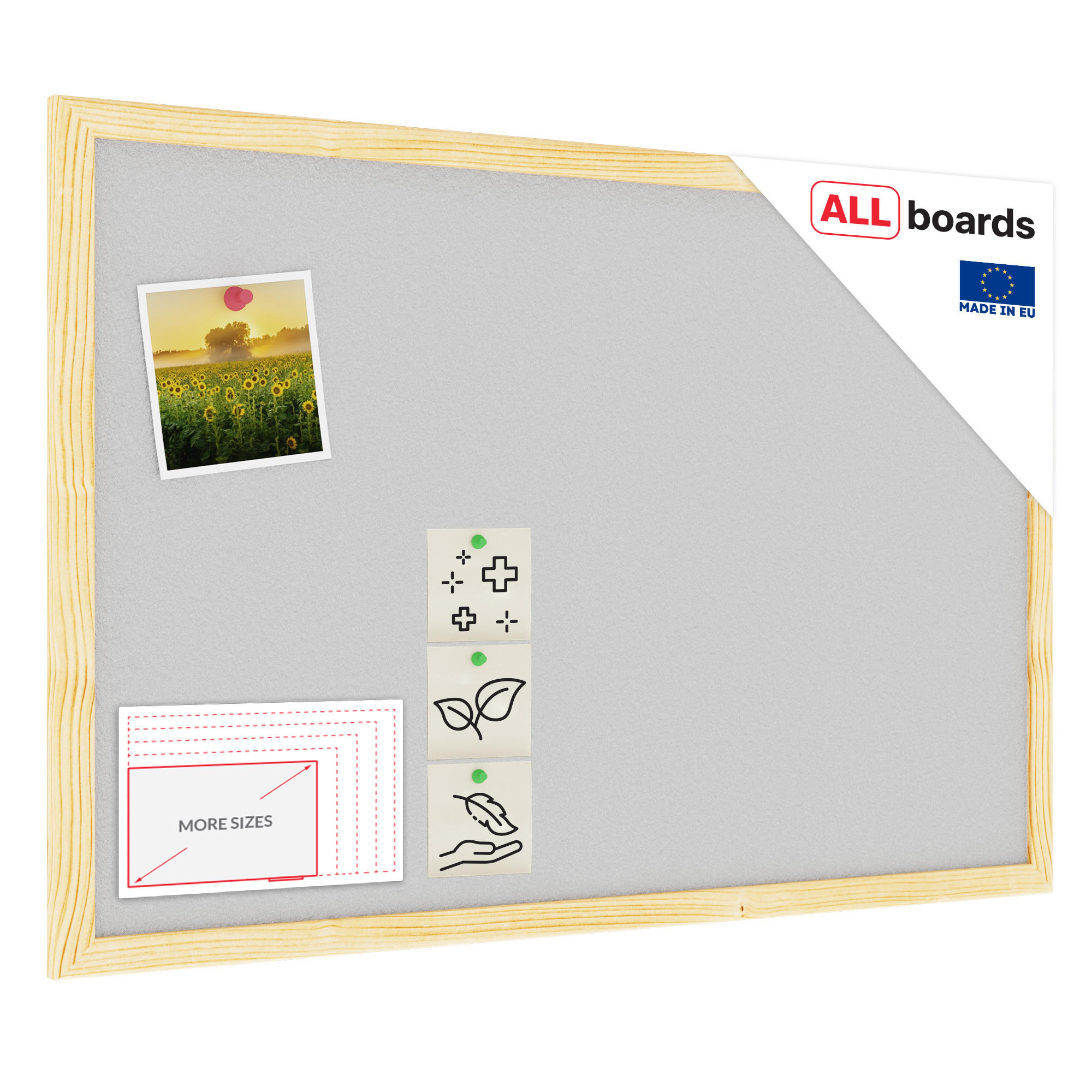 HELLGRAU Pinnwand mit Holz Rahmen 60x40cm Korktafel Korkwand - Hellgrau, Holz (60/40/1.5cm) - ALLboards
