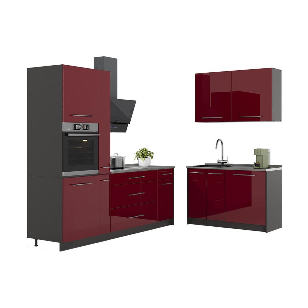 KUHINJA Fame-Line, Bordo visokog sjaja/Antracit, 220 x 120 cm, RP Mramor - bordo/antracit, drvni materijal (220/206.8/60cm) - Vicco