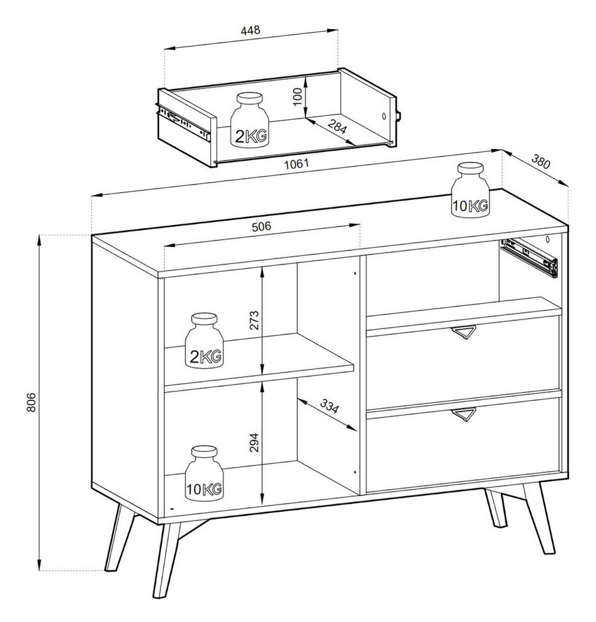 KOMMODE Forest beige / Herringbone Skandi 106 / 38 / 80cm - Beige/Braun, Holz/Holzwerkstoff (106/80/38cm) - Feldmann-Wohnen