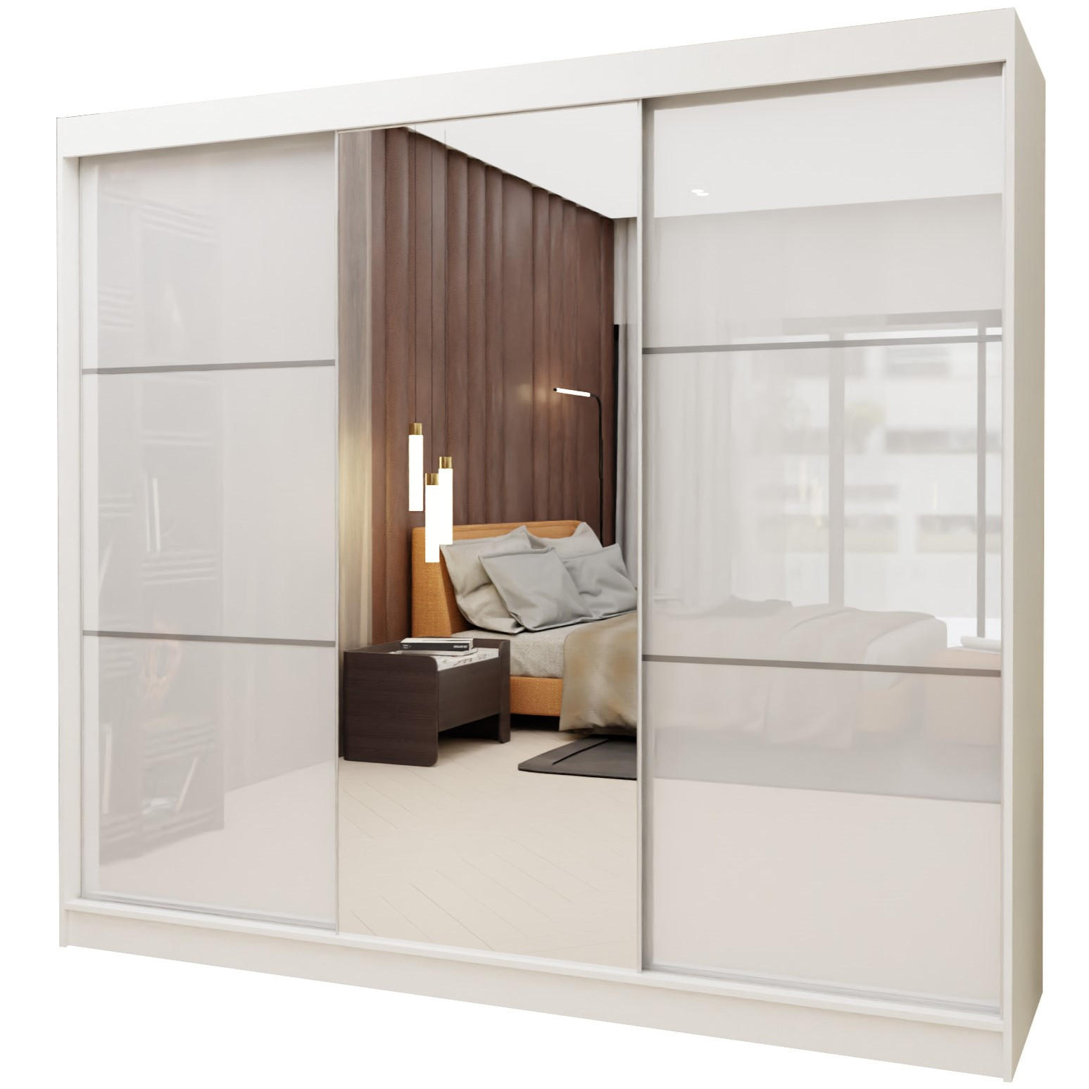 SCHWEBETÜRENSCHRANK VITALE 240/216/61 cm 3-türig mit Spiegel Weiß - Weiß, Holzwerkstoff (240/216/61cm) - MASSENO